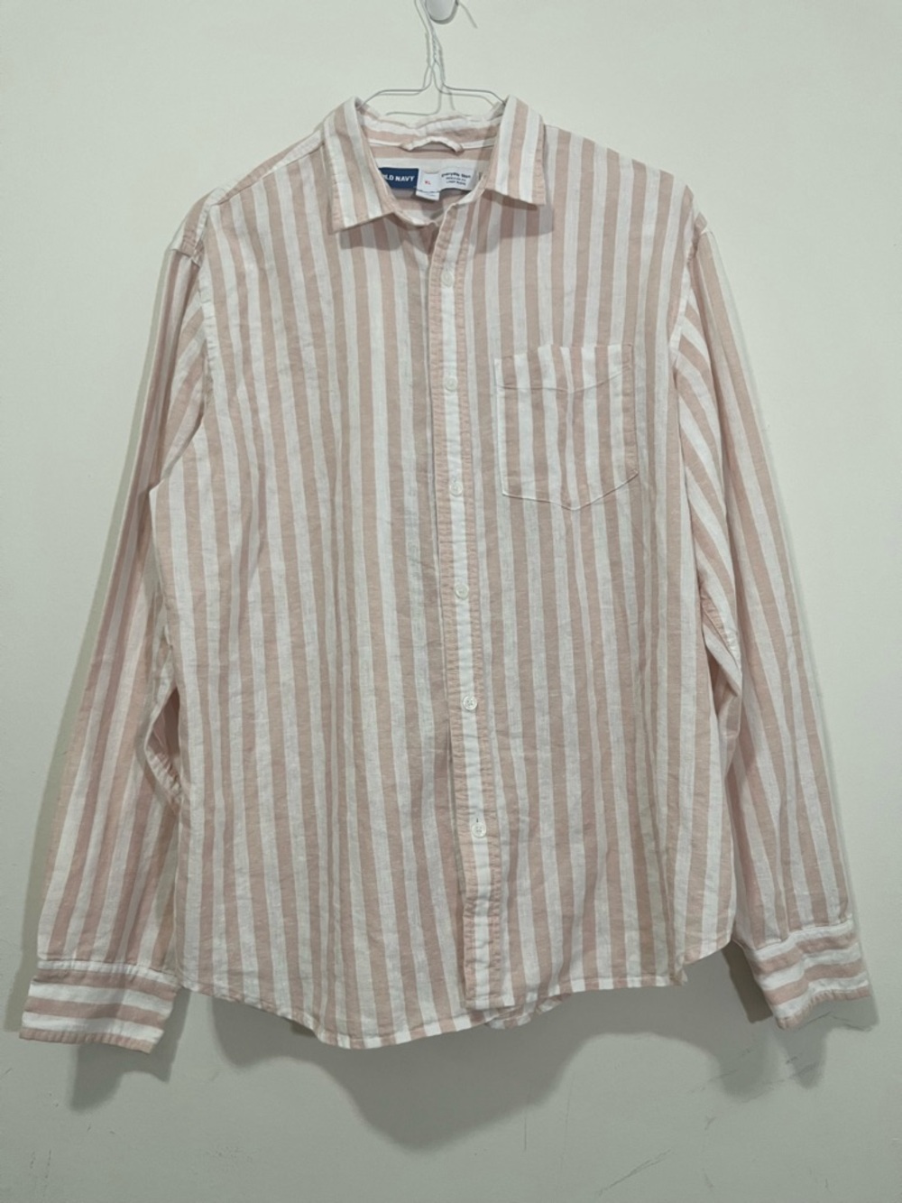 Old Navy Men’s XL Linen Blend Pink Striped The Everyday Shirt Top Button Up